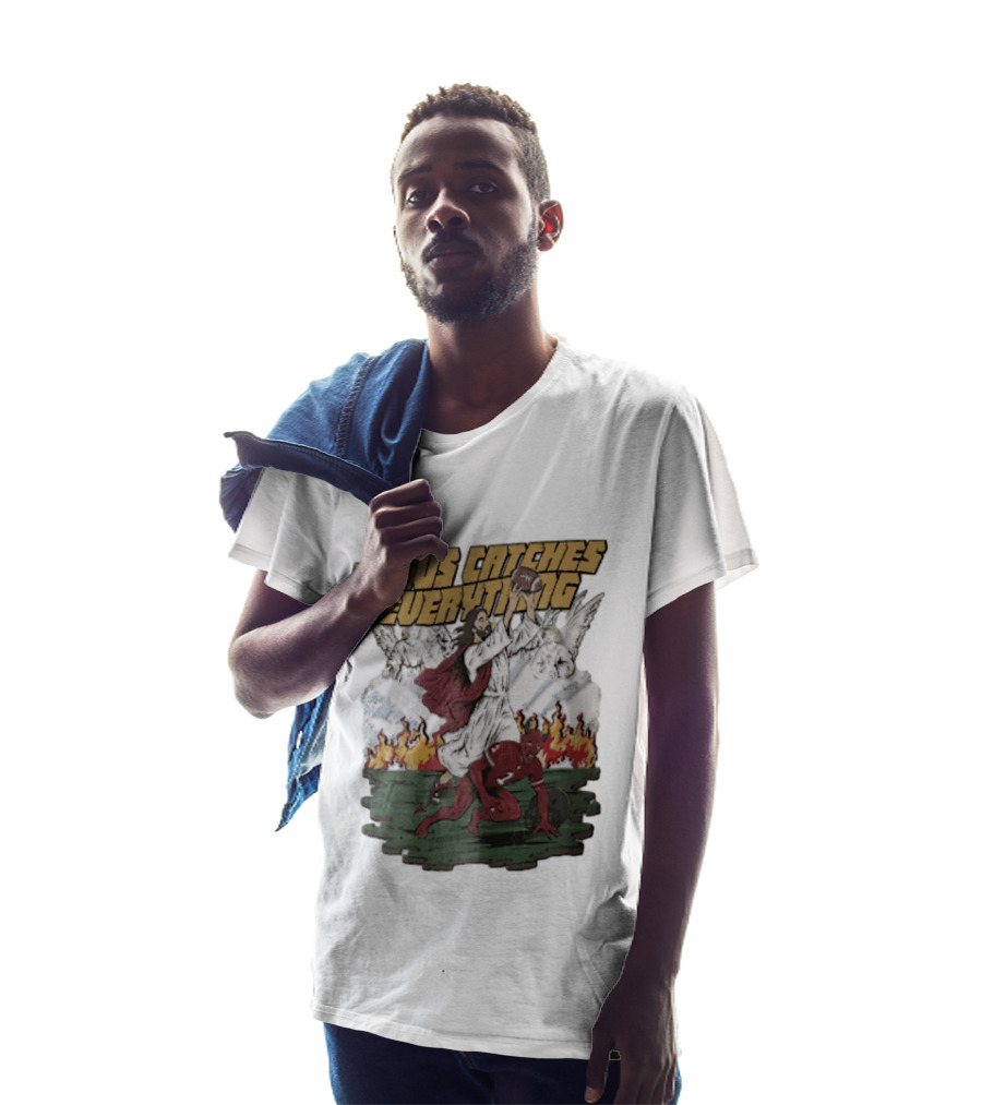 Jesus Catches Everything Angel Vs Devil Football Battle T-Shirt
