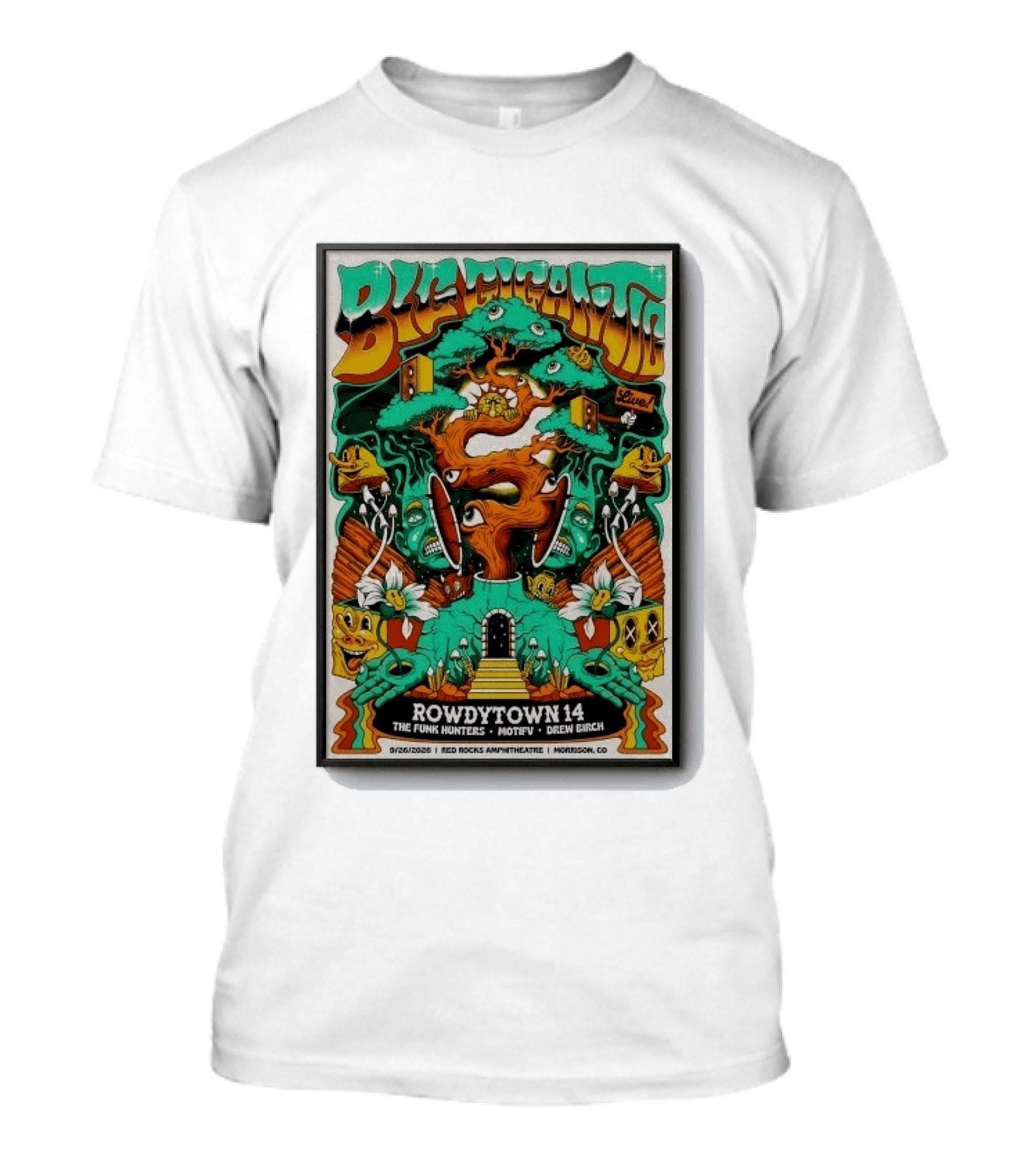 Big Gigantic Live Rowdytown 14 Red Rocks Amphitheatre September 26 2026 Morrison CO The Funk Hunters Motifv Drew Birch T-Shirt