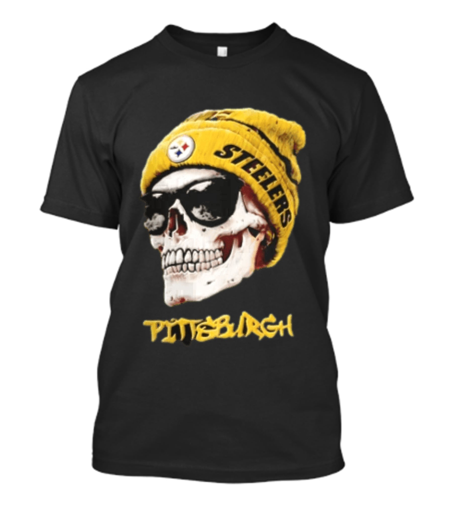 Pittsburgh Steelers Skull Yellow Beanie Sunglasses T-Shirt