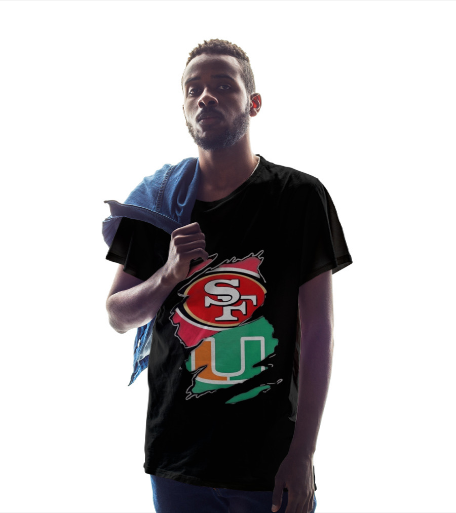 San Francisco 49ers SF And Miami Hurricanes U Distressed Logos T-Shirt
