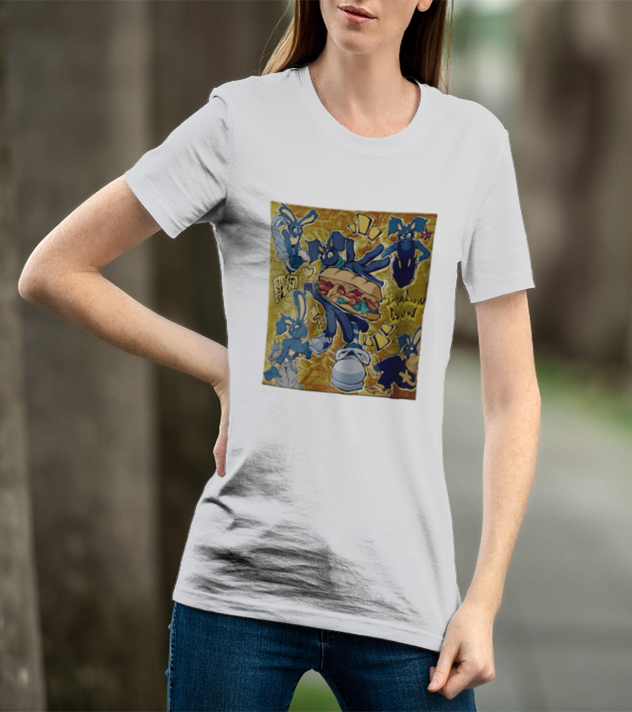 Shadow Bun Blue Rabbit Characters With Sandwich And Stevobeni T-Shirt