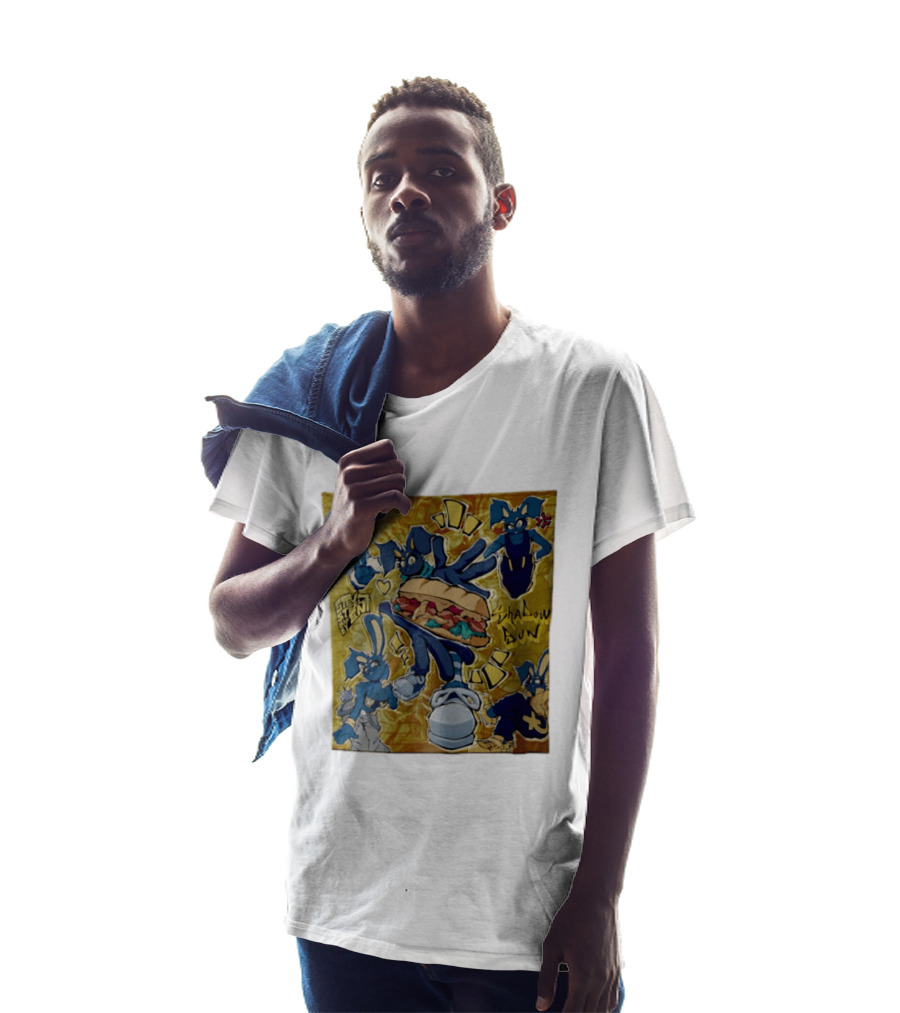 Shadow Bun Blue Rabbit Characters With Sandwich And Stevobeni T-Shirt