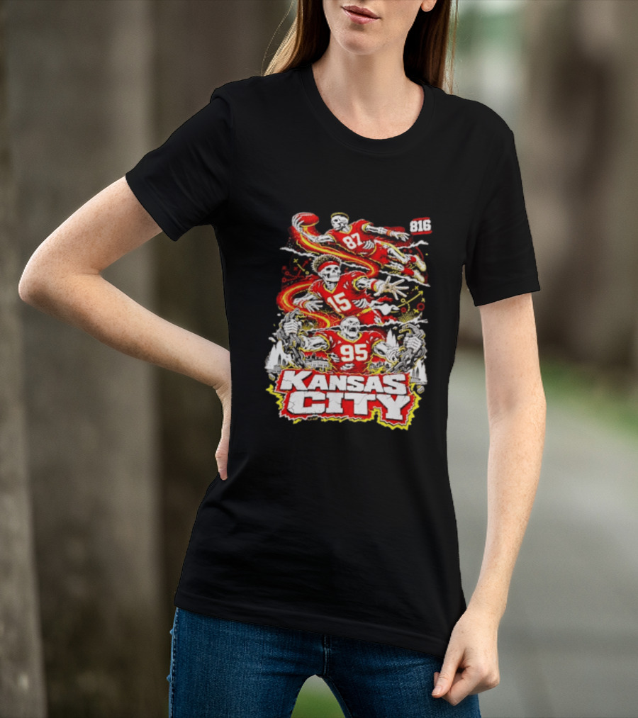 Kansas City Chiefs Skeleton Players Halloween 87 95 15 816 T-Shirt