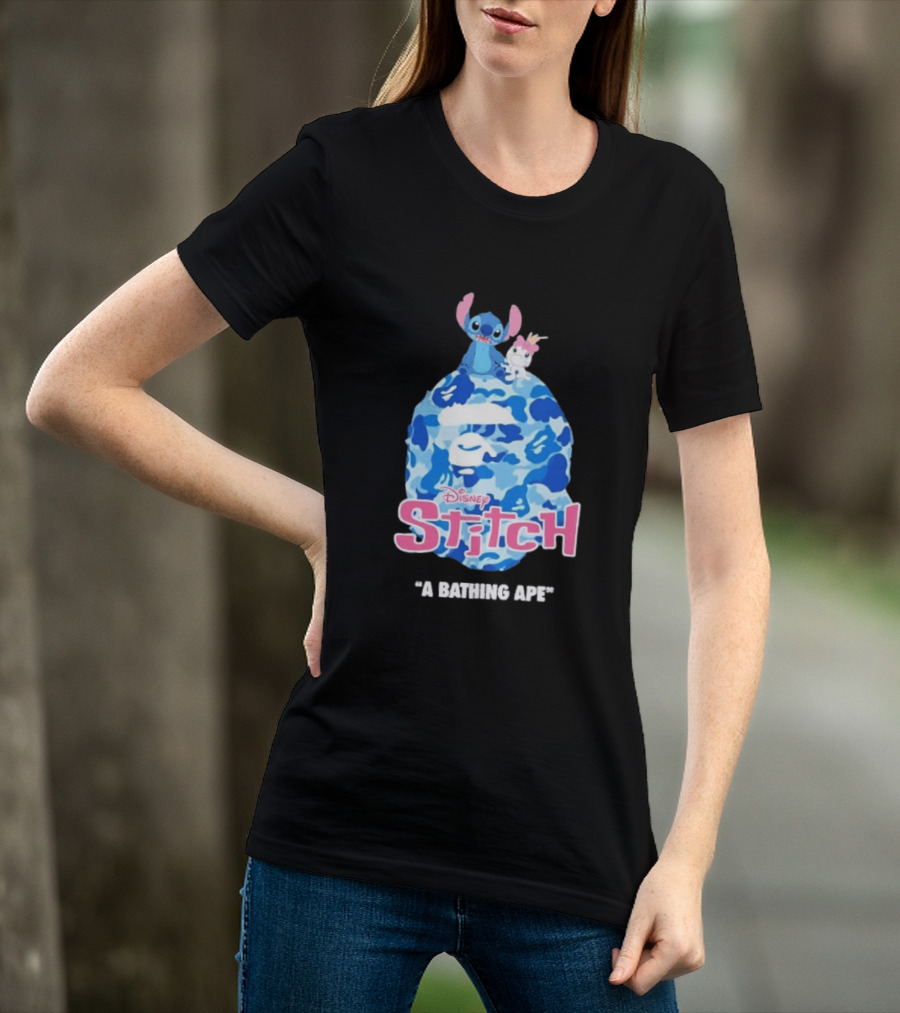 Disney Stitch A Bathing Ape Bape Camo Collaboration 2026 T-Shirt