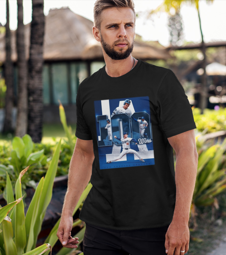 Original MLB Los Angeles Dodgers 100 Wins Player Celebration Victory T-Shirt