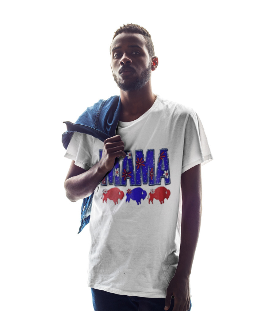 MAMA Buffalo Red White And Blue Floral T-Shirt