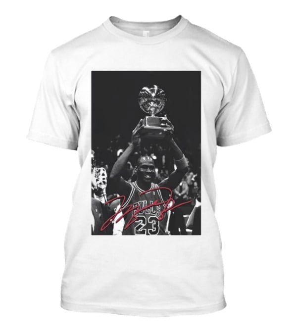 Chicago Bulls Michael Jordan Trophy Victory Celebration Image 23 Signature T-Shirt