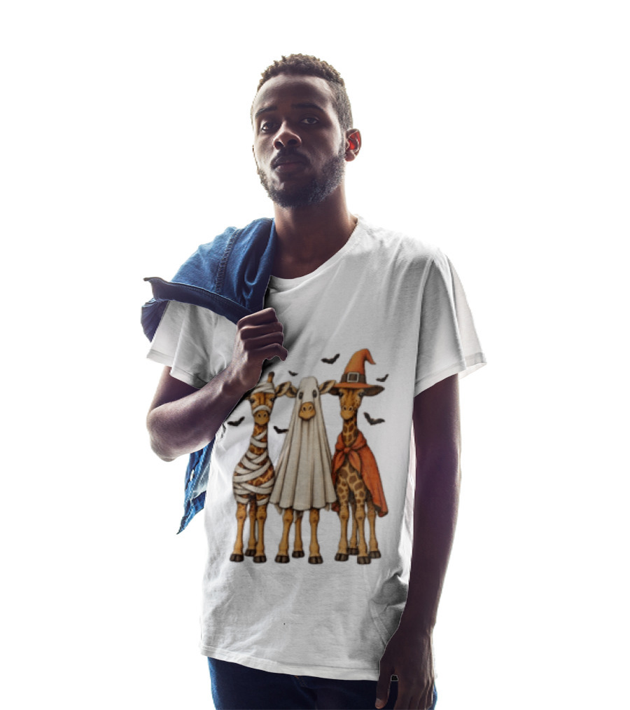 Giraffe Costume Halloween Mummy Ghost Witch Trio T-Shirt