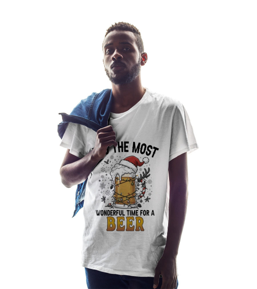 It's The Most Wonderful Time For A Beer Christmas Santa Hat Festive Cheers T-Shirt