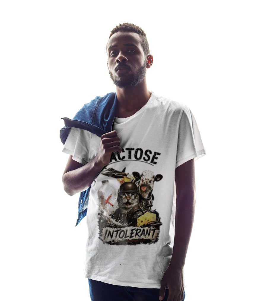 Lactose Intolerant Cat Soldier Cow Milk Cheese Jet T-Shirt
