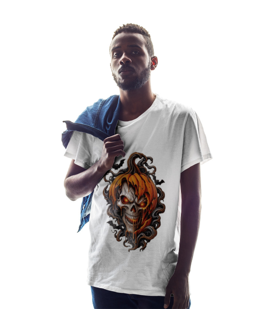 Skull Rage Halloween Pumpkin With Bats And Flames T-Shirt