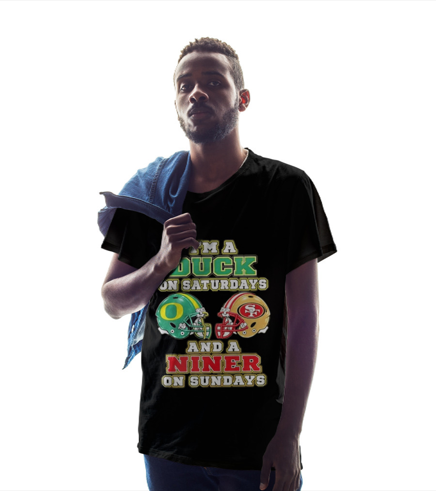 I'm A Duck On Saturdays And A Niner On Sundays Helmet T-Shirt