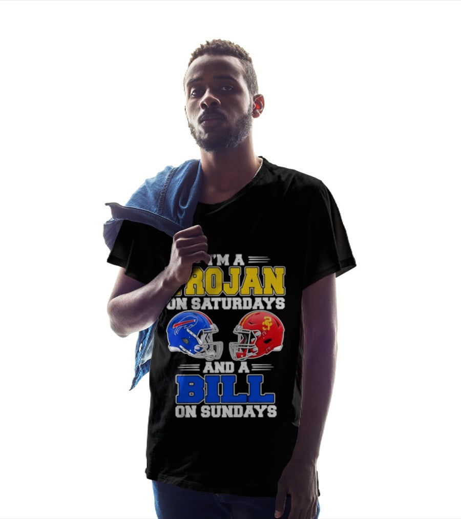 I'm A Trojan On Saturdays And A Bill On Sundays USC And Buffalo Football Helmets T-Shirt