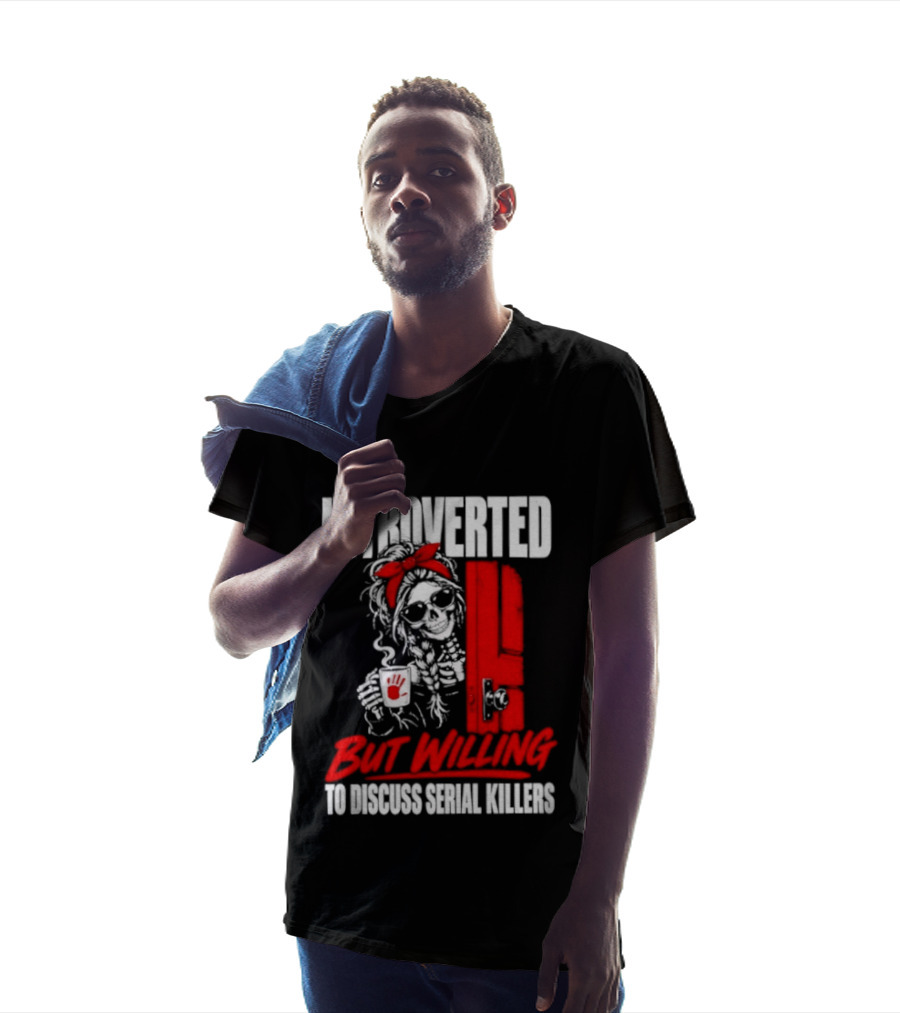 Introverted But Willing To Discuss Serial Killers Skeleton With Red Bow And Handprint T-Shirt