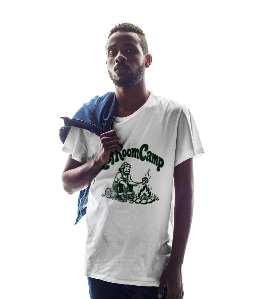 Leaf Room Camp Bearded Man Roasting Mushroom On Log T-Shirt