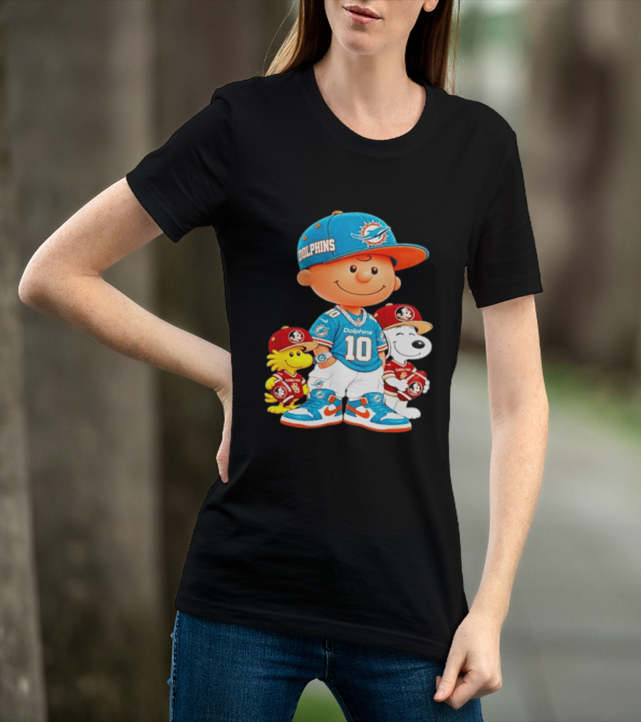 Charlie Brown 10 Snoopy Woodstock Miami Dolphins Florida State T-Shirt
