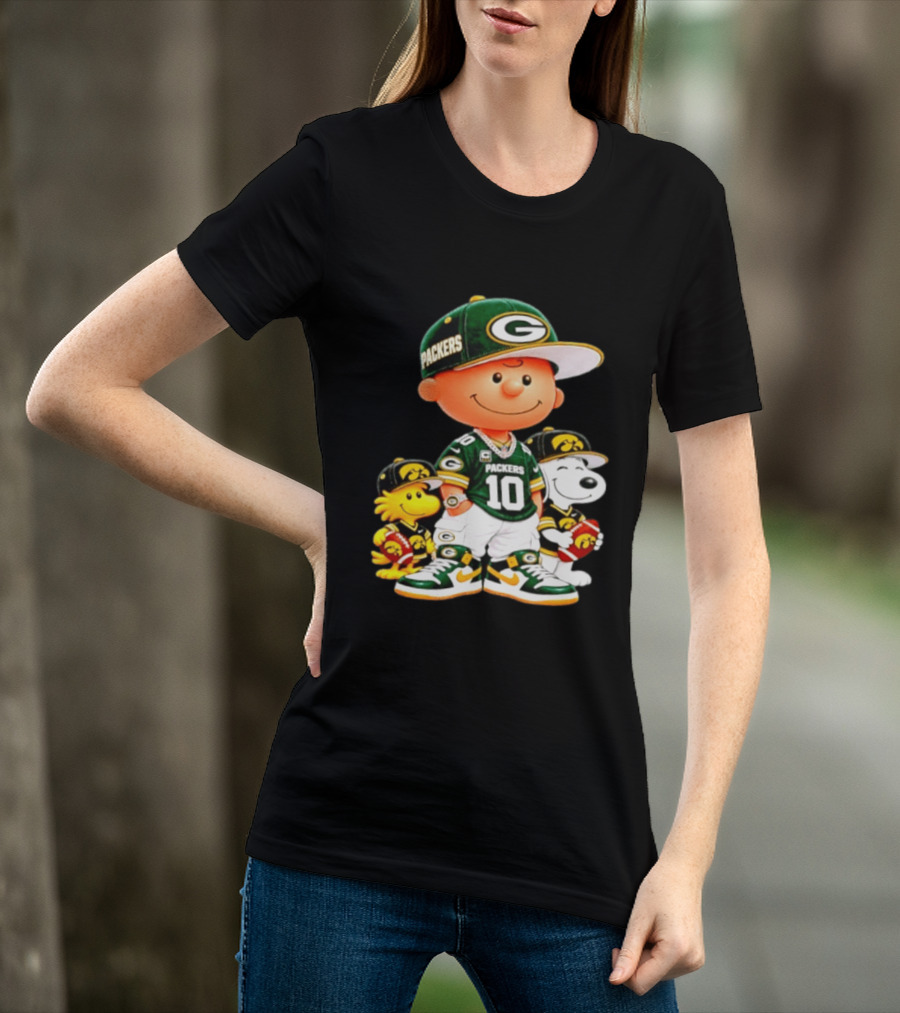 Charlie Brown Snoopy Woodstock Green Bay Packers 10 Jersey Football Fan T-Shirt