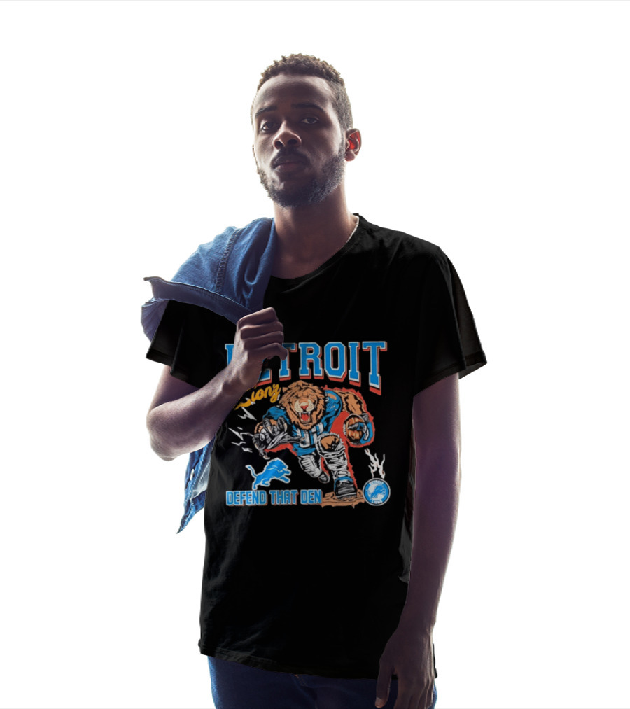 Detroit Lions Defend That Den Football Mascot Roaring Lion Action T-Shirt