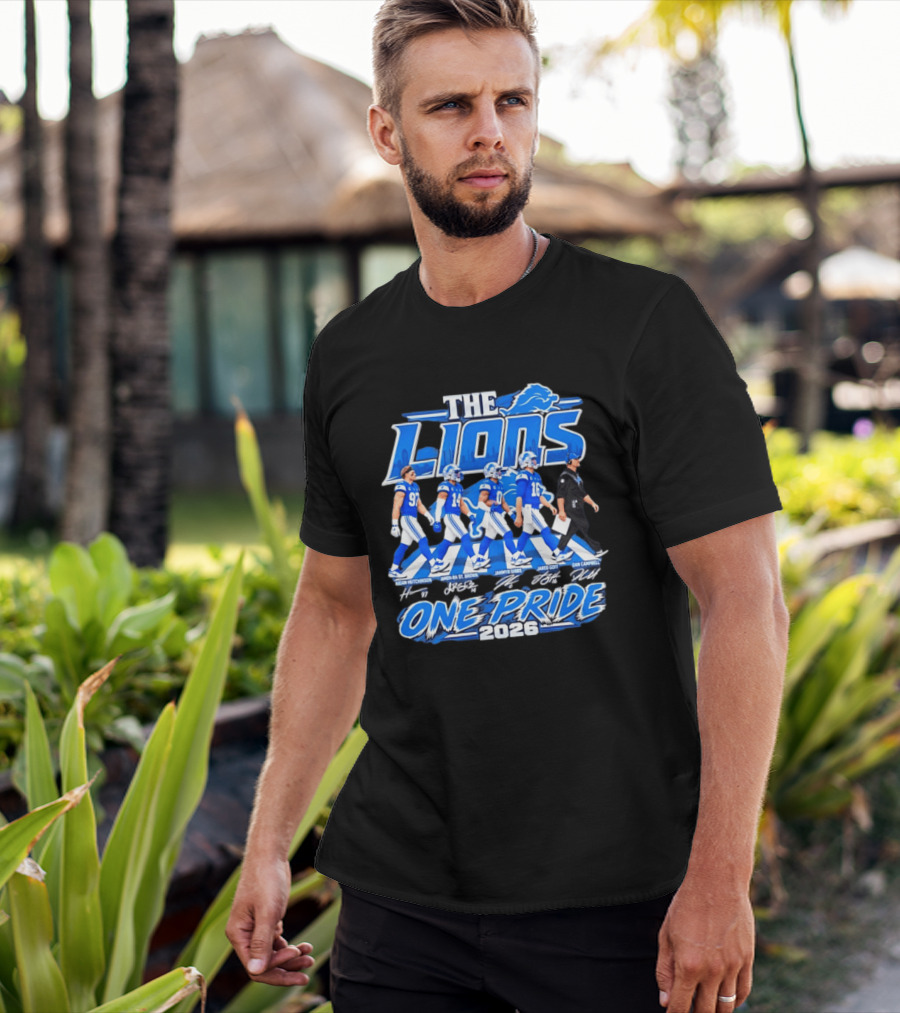 Detroit Lions The Lions One Pride Abbey Road 2026 Aidan Hutchinson Jahmyr Gibbs Jared Goff Dan Campbell T-Shirt