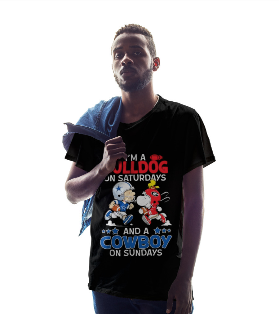 Snoopy And Charlie Brown Bulldog Saturdays Cowboy Sundays T-Shirt