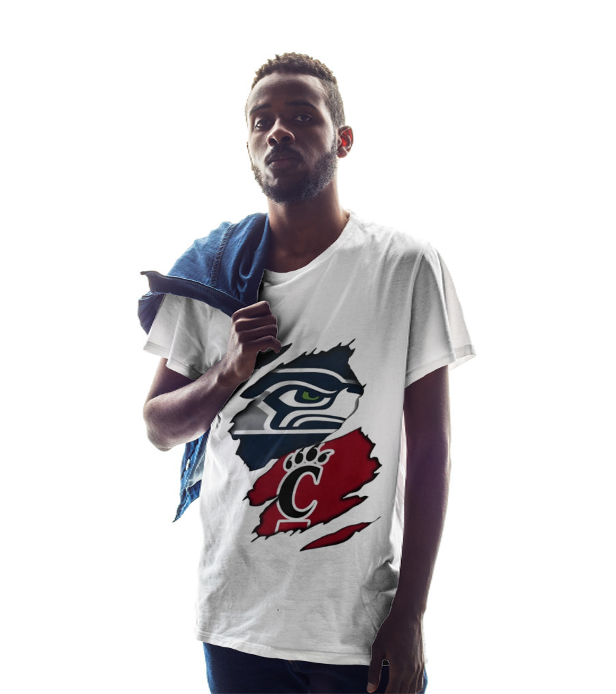 Seattle Seahawks Cincinnati Bearcats Ripped Fabric Fan T-Shirt