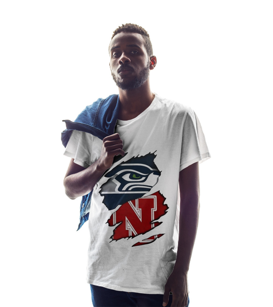 Seattle Seahawks And Nebraska Cornhuskers Split Torn Fabric Blend T-Shirt