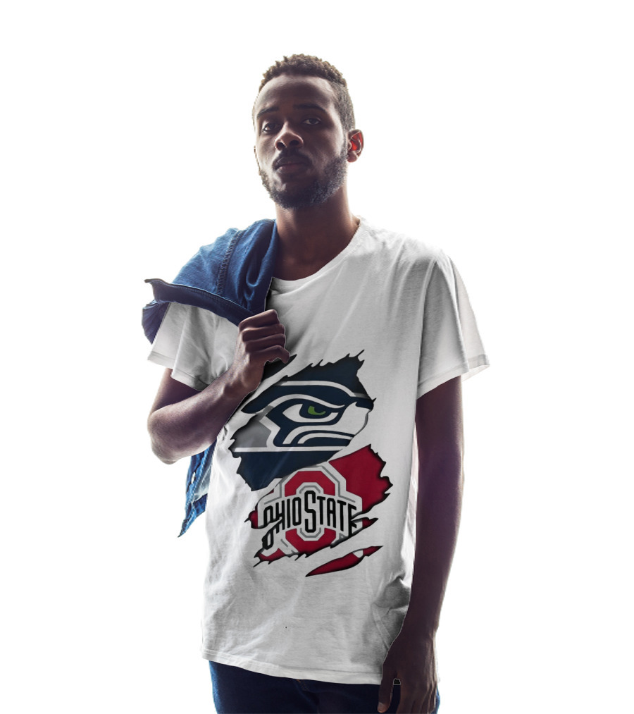 Seattle Seahawks Ohio State Buckeyes Distressed Logo Fusion T-Shirt