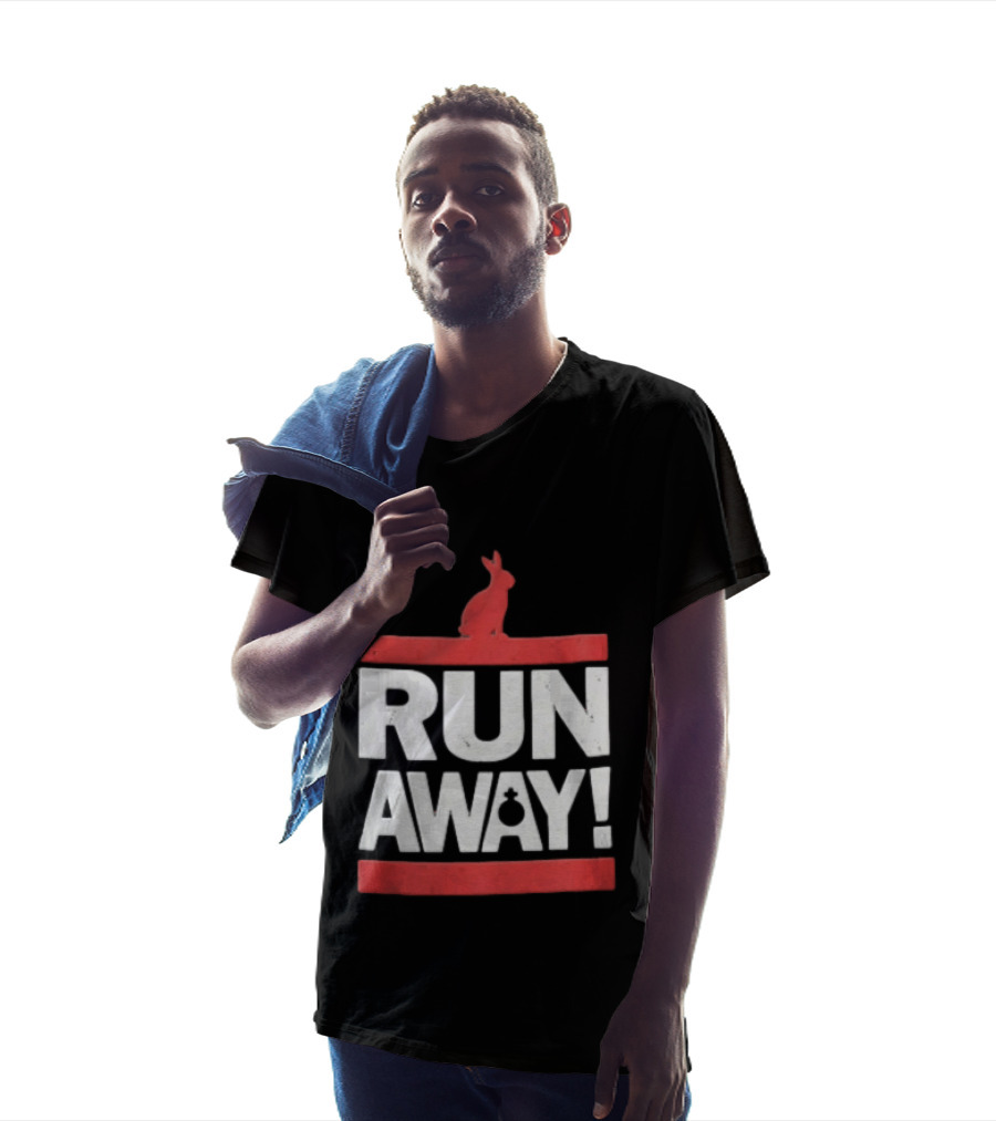 RUN AWAY Rabbit Bold Text And Red Accents T-Shirt