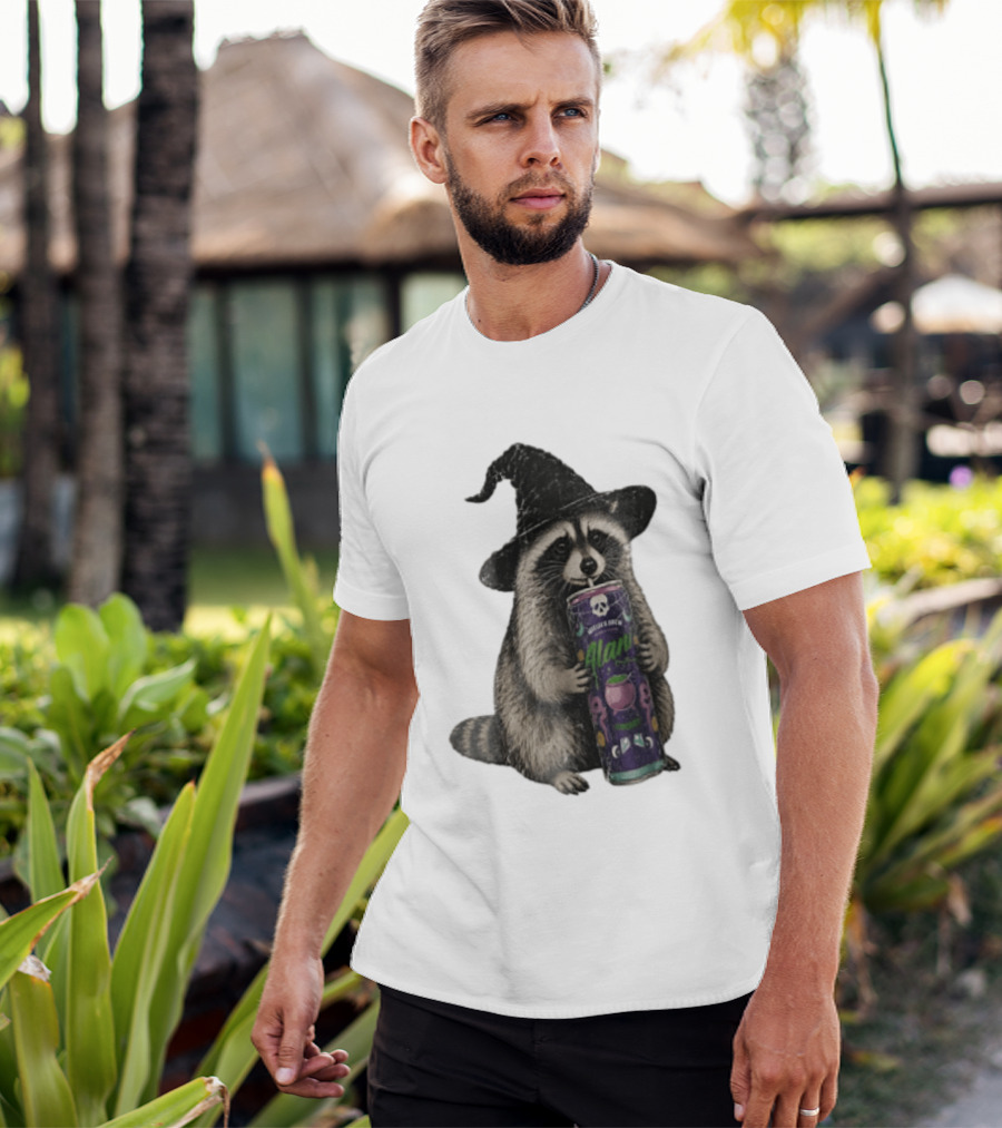 Alani Witches Brew Raccoon Witch Hat Can Holding T-Shirt