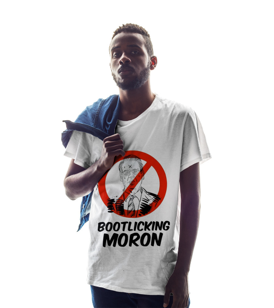 Bootlicking Moron Political Caricature Red Circle X Through Figure T-Shirt