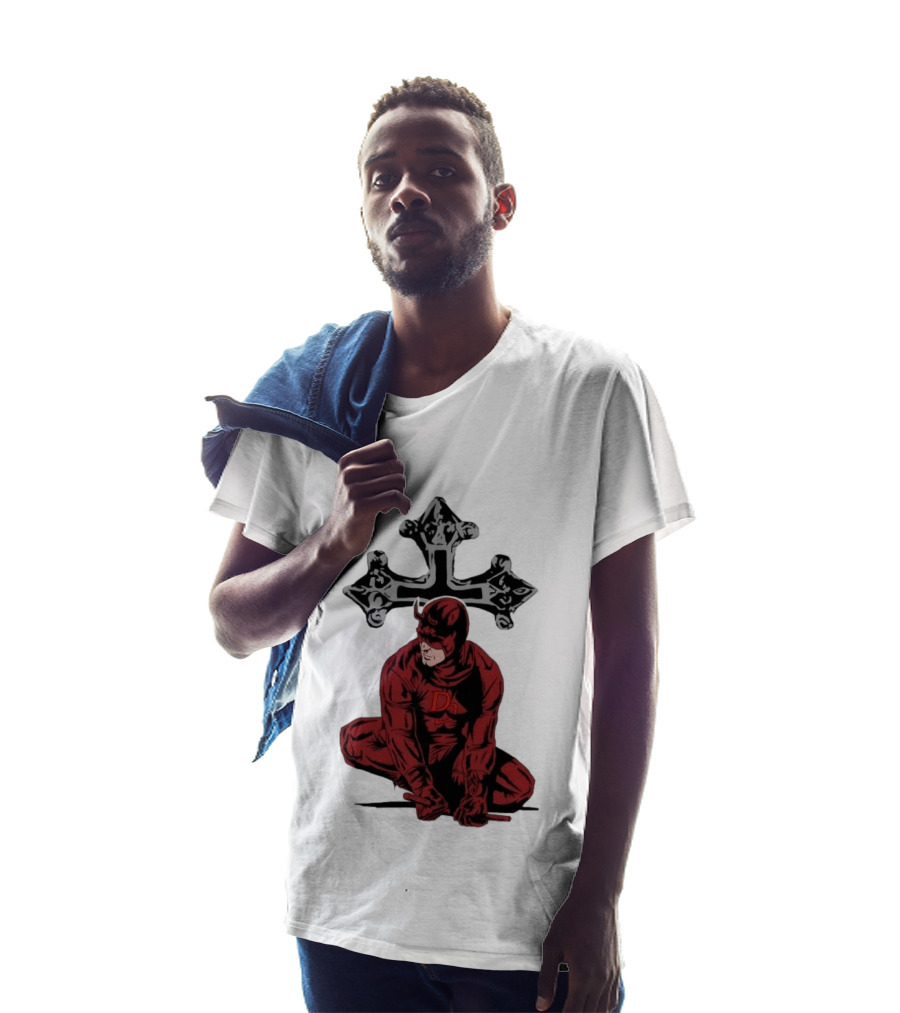 Daredevil Crouching Matt Murdock With Cross Marvel T-Shirt