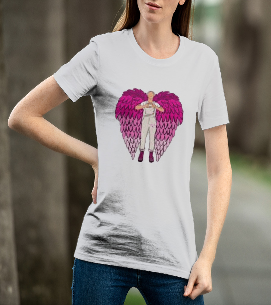Plumes Store White Pink Winged Figure Overalls T-Shirt