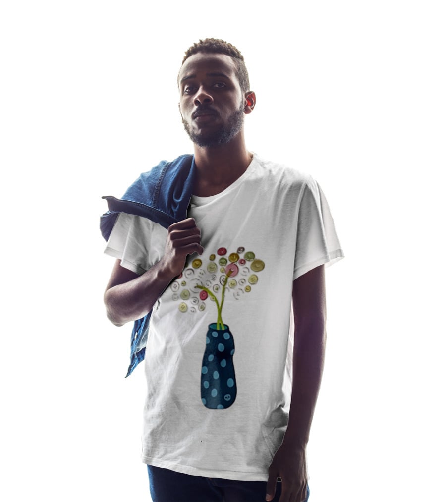 Polka Dot Vase With Colorful Button Flowers T-Shirt