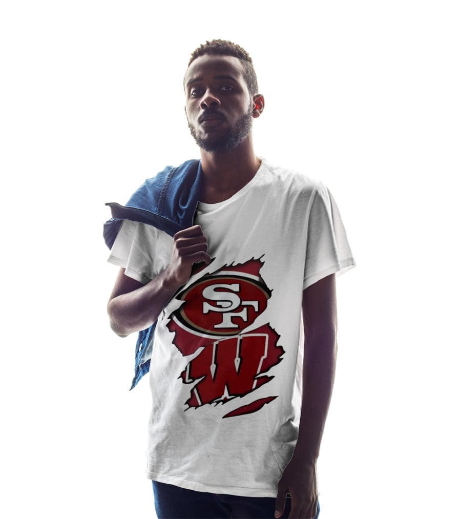 San Francisco 49ers SF And Wisconsin Badgers W Ripped Effect T-Shirt