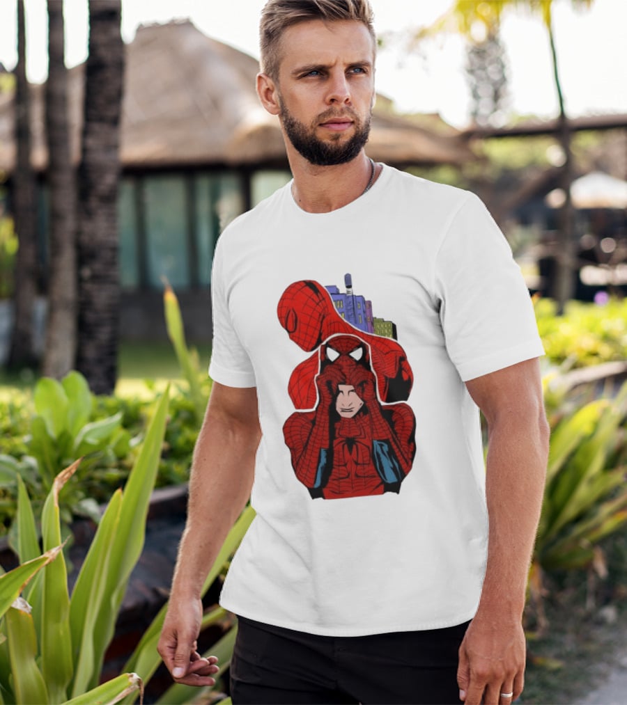 Marvel Spider Man Peter Parker Cityscape Collage T-Shirt