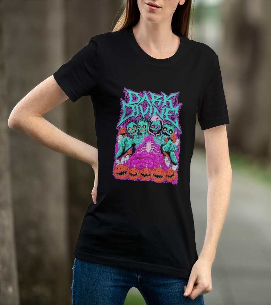 Dark Divine Skeletons With RIP Pumpkins T-Shirt