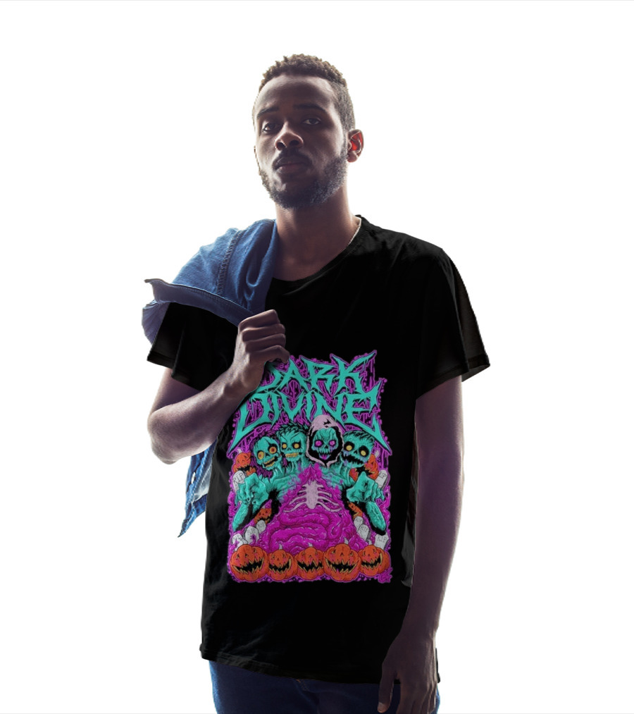 Dark Divine Skeletons With RIP Pumpkins T-Shirt
