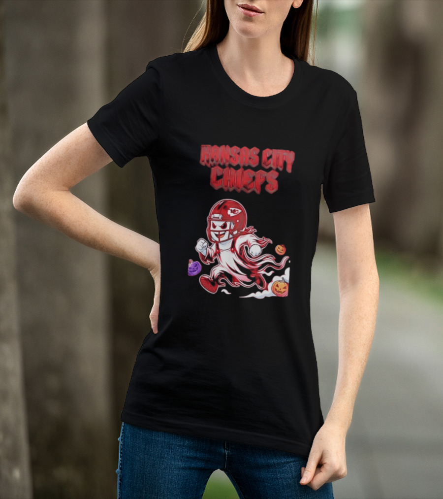 Kansas City Chiefs Halloween Ghost Football 2026 Spooky Pumpkins T-Shirt