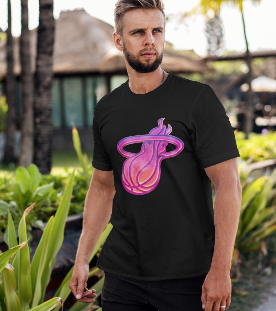 Miami Heat Court Culture Vice City Flaming Basketball T-Shirt