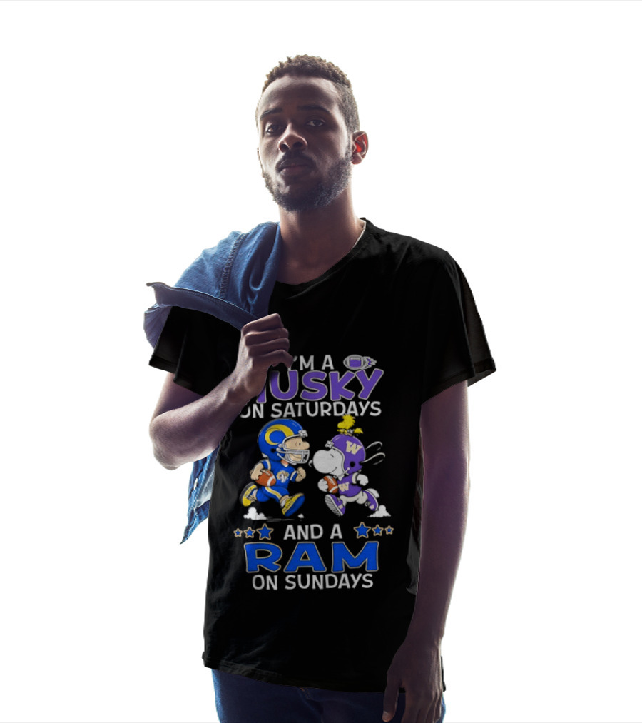 Snoopy Charlie Brown Husky Saturdays Ram Sundays Football T-Shirt
