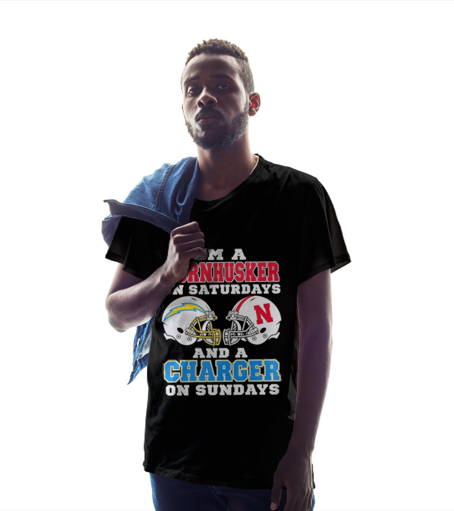 I'm A Cornhusker On Saturdays And A Charger On Sundays Football Fan Football Team Helmets T-Shirt