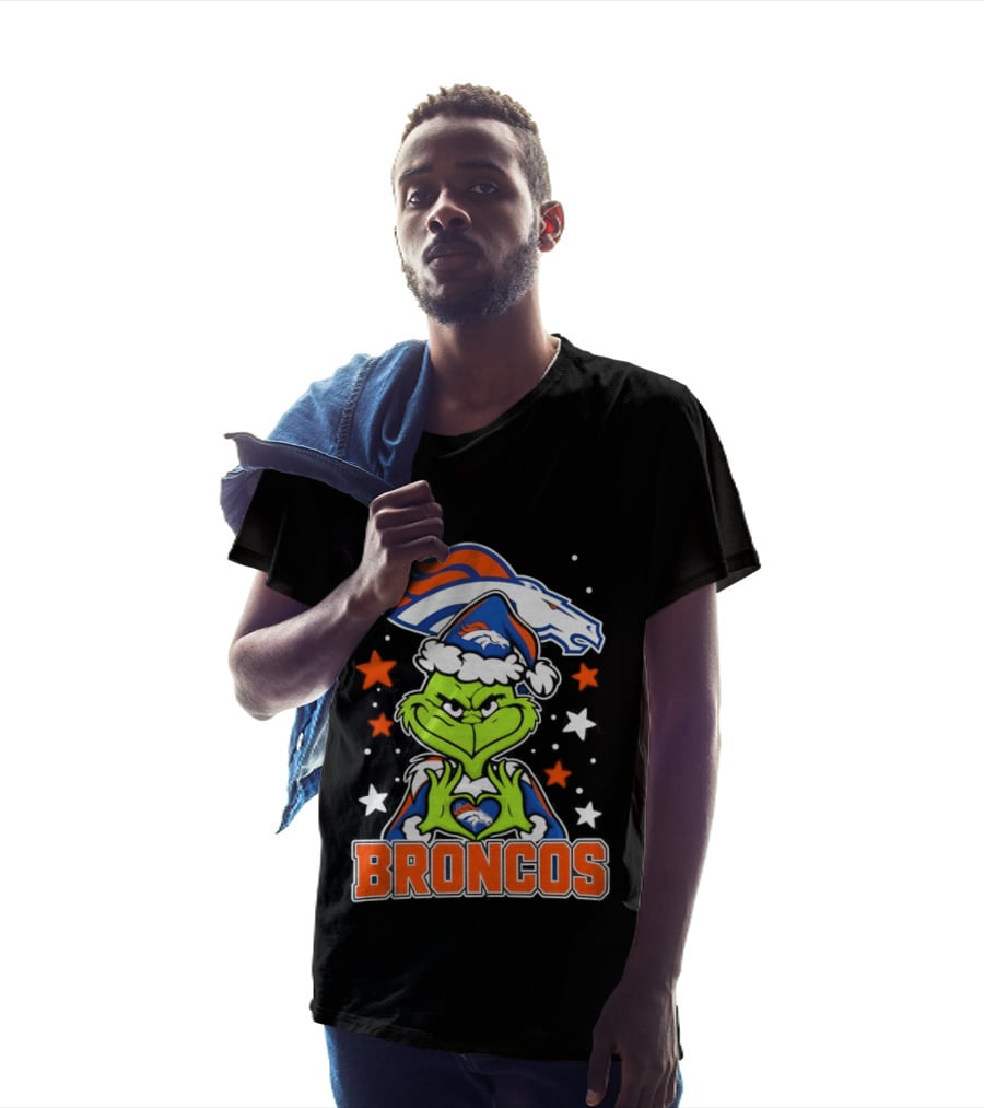 Broncos Christmas Grinch Heart Hands Love Denver Football T-Shirt