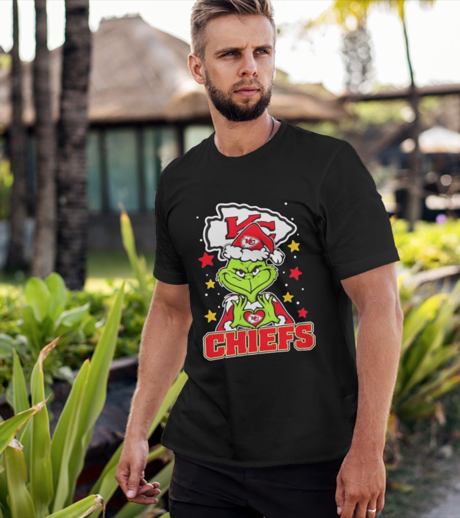 Grinch Heart Love Kansas City Chiefs Christmas Football T-Shirt