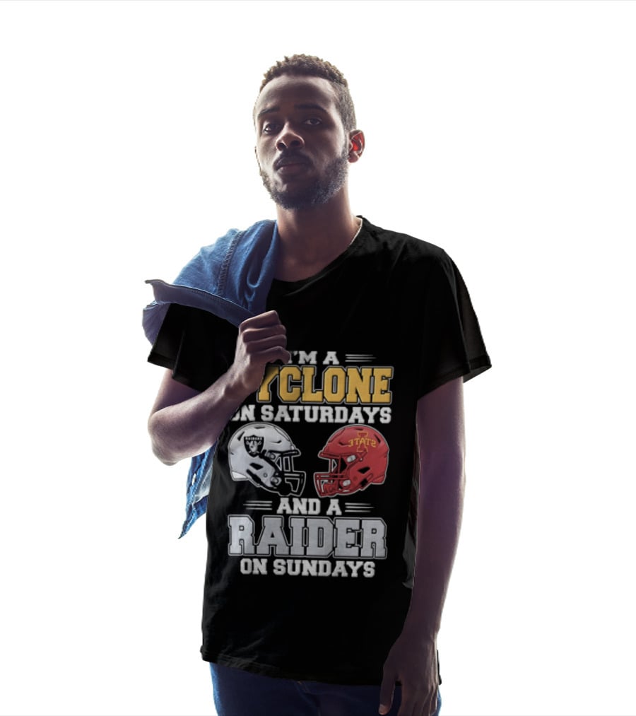 Im A Cyclone On Saturdays And A Raider On Sundays Las Vegas Raiders Iowa State Cyclones Football Fan Gear T-Shirt