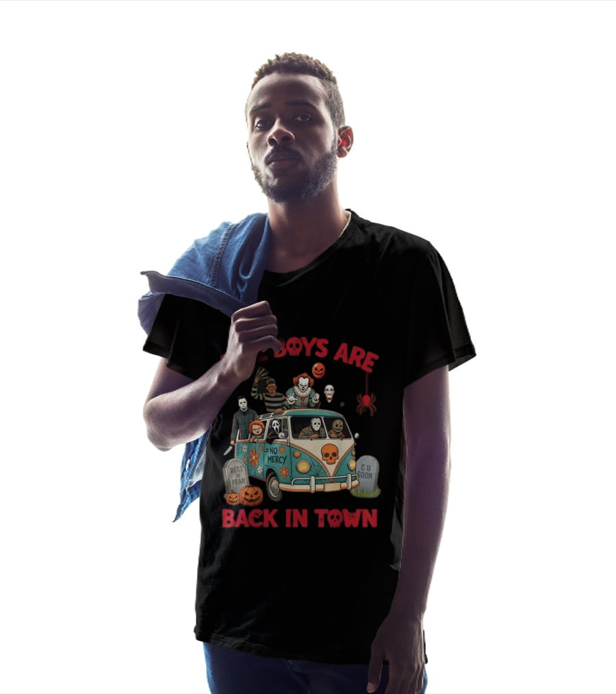 The Boys Are Back In Town No Mercy Halloween Horror Icons Spooky Van T-Shirt