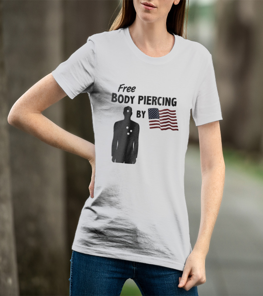 Free Body Piercing By Bullet Holes USA Flag T-Shirt
