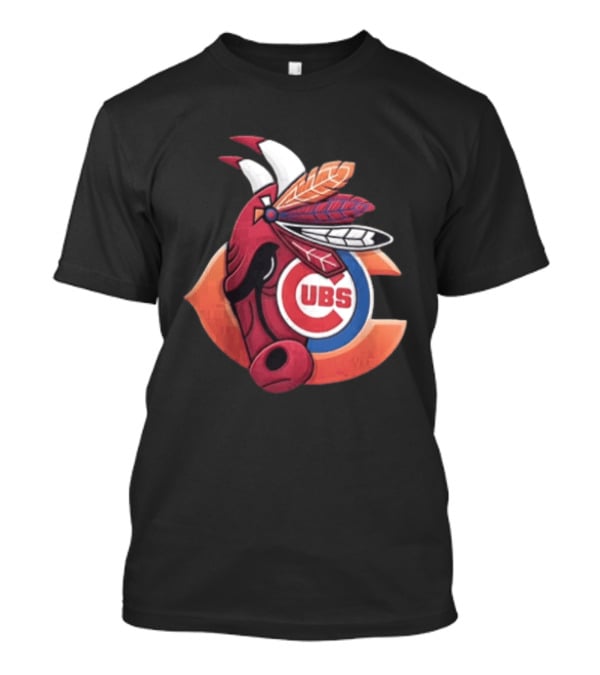 Chicago Bears Cubs Red Bull Native American Headdress T-Shirt