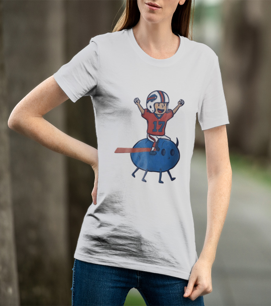 Buffalo Bills Josh Allen 17 Cartoon Character Riding Blue Creature T-Shirt