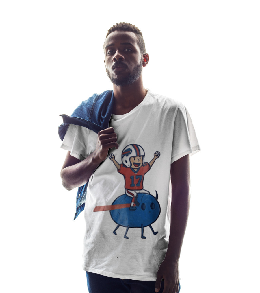 Buffalo Bills Josh Allen 17 Cartoon Character Riding Blue Creature T-Shirt