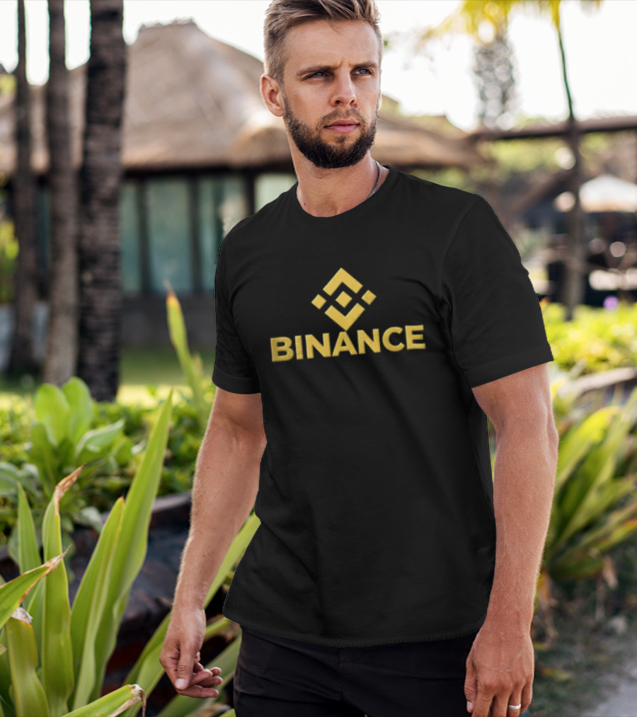 Binance Yellow Geometric Style Cryptocurrency Branding T-Shirt